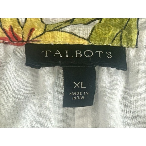 Talbots Blouse White Muticolored Flowers Dragonflies 100% Cotton Lined XL Spring - Picture 9 of 11